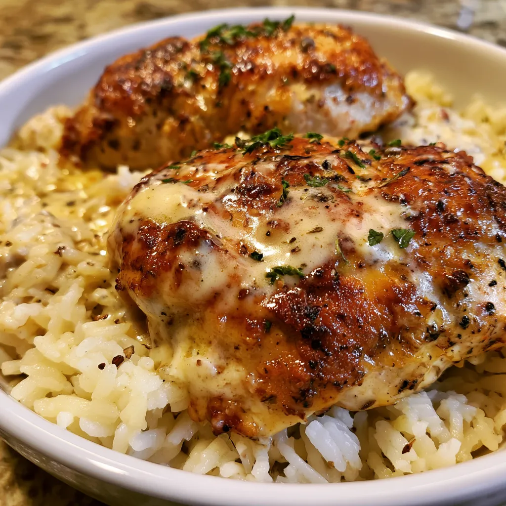 creamy smothered chicken with rice