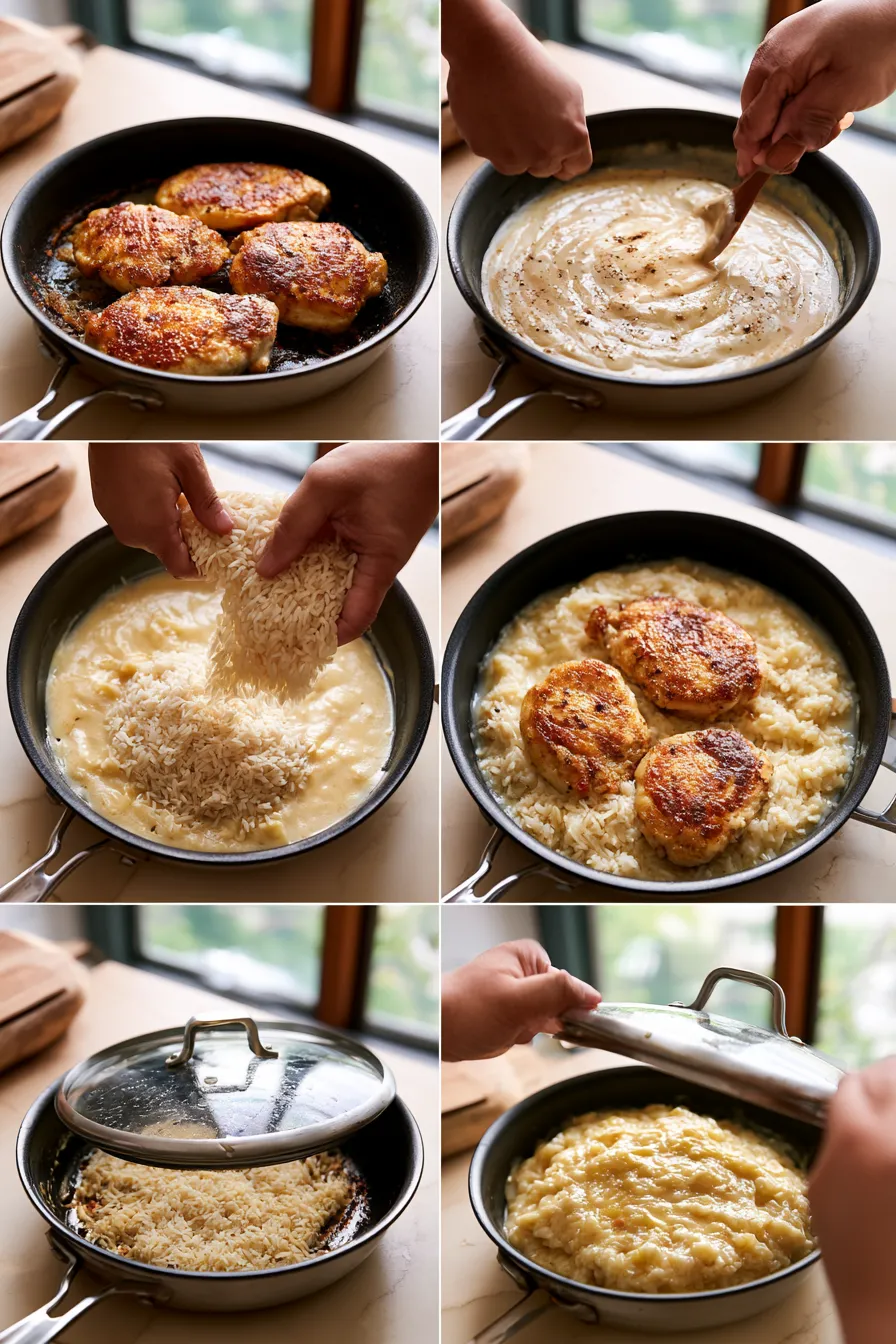 creamy smothered chicken with rice
