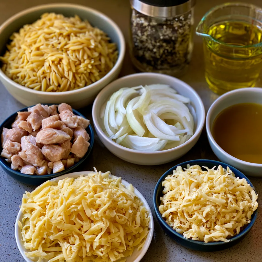 french onion chicken orzo casserole