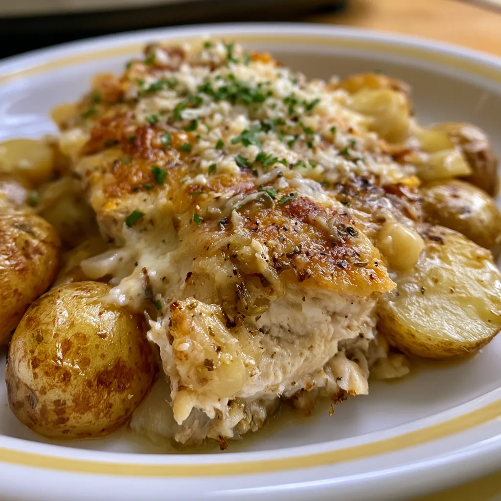 garlic parmesan crockpot chicken and potatoes