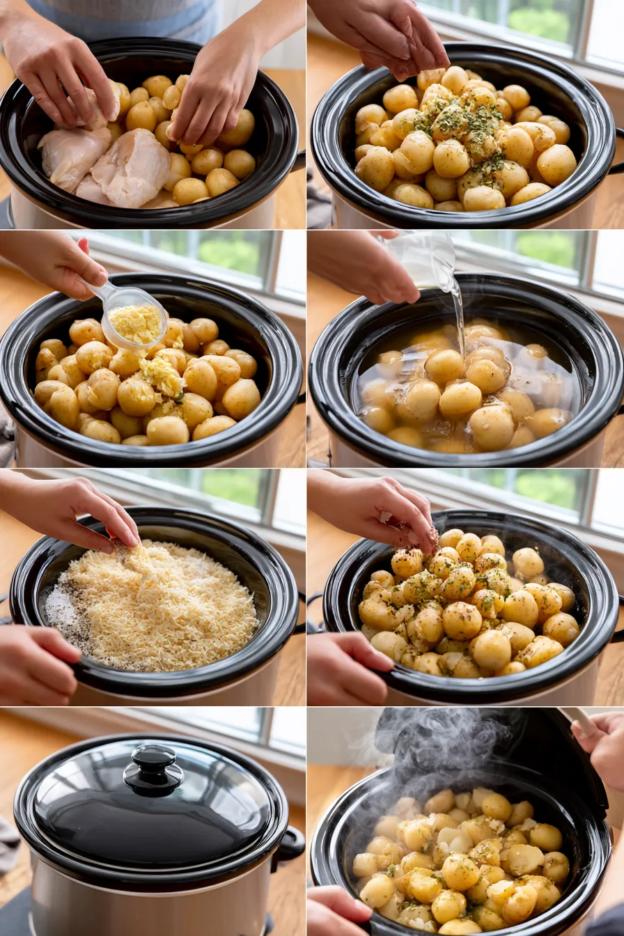 garlic parmesan crockpot chicken and potatoes