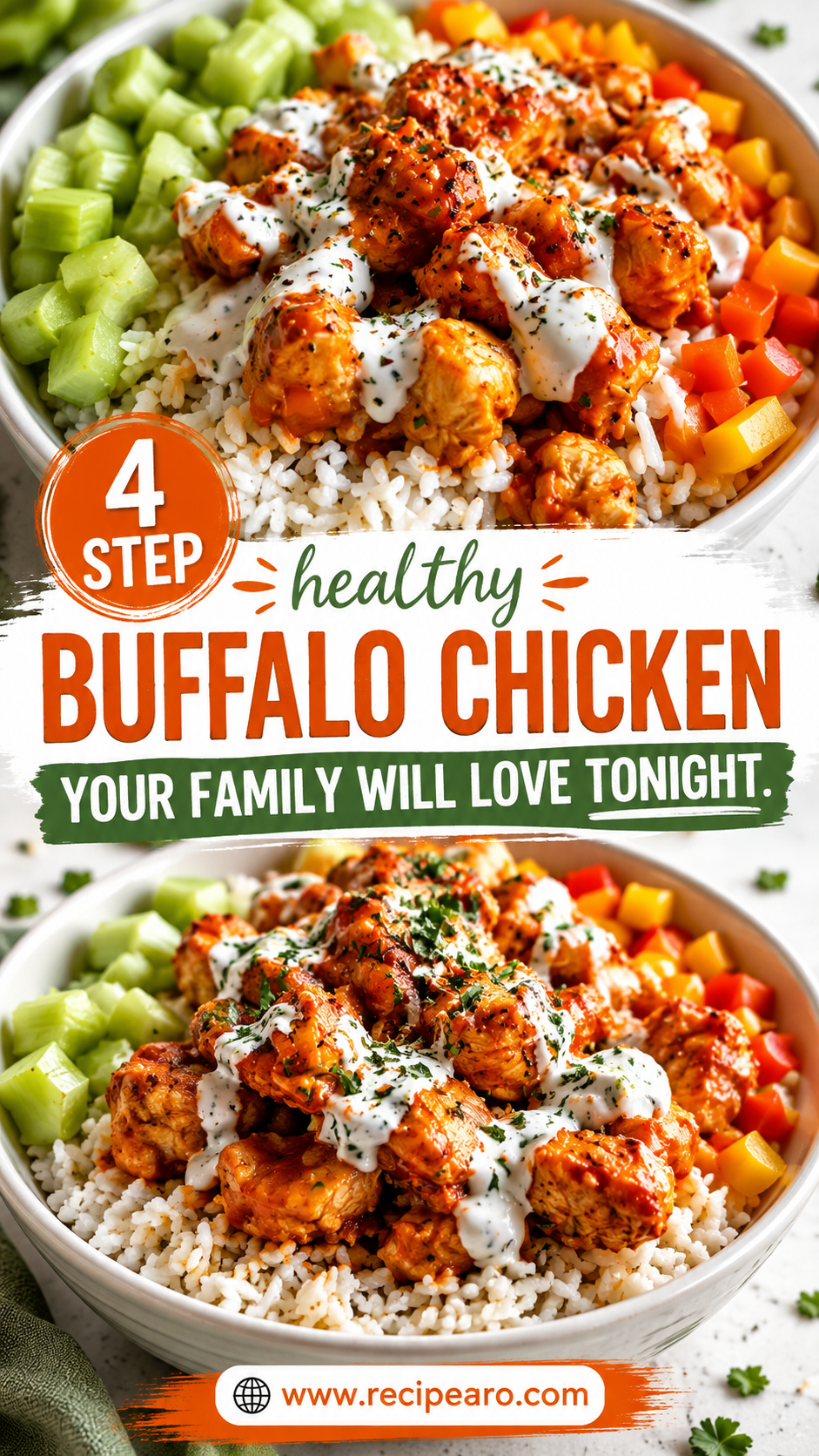 healthy buffalo chicken rice bowl
