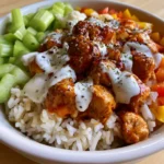 healthy buffalo chicken rice bowl