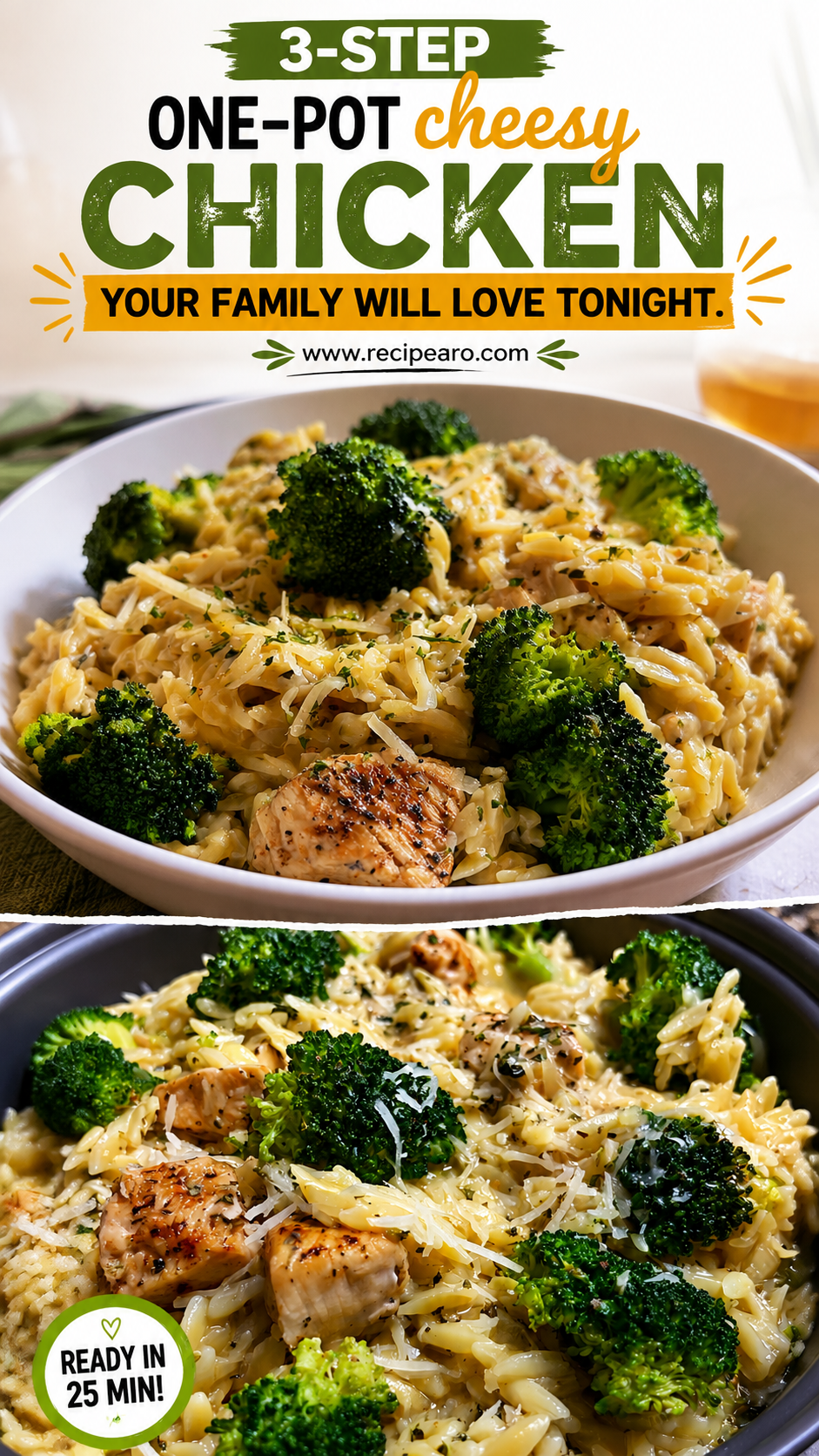 one-pot cheesy chicken and broccoli orzo