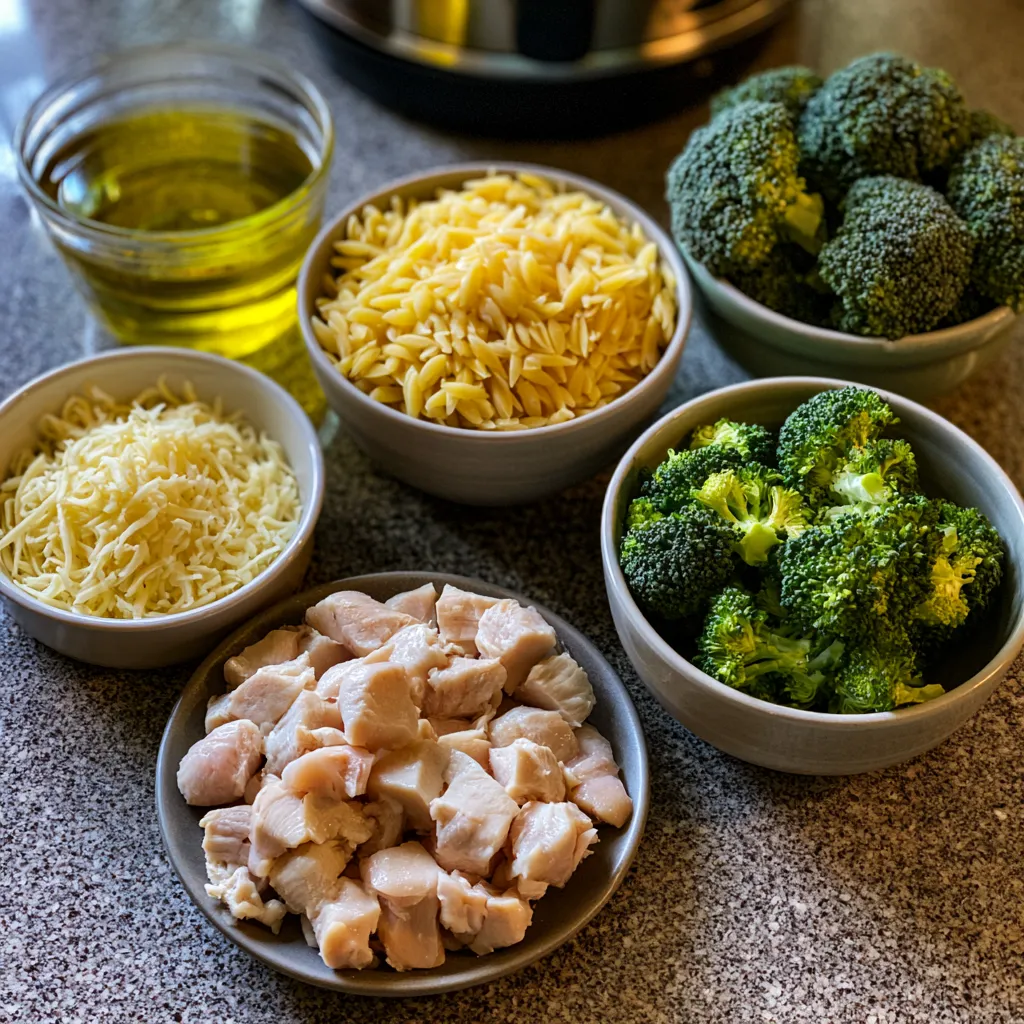 one-pot cheesy chicken and broccoli orzo