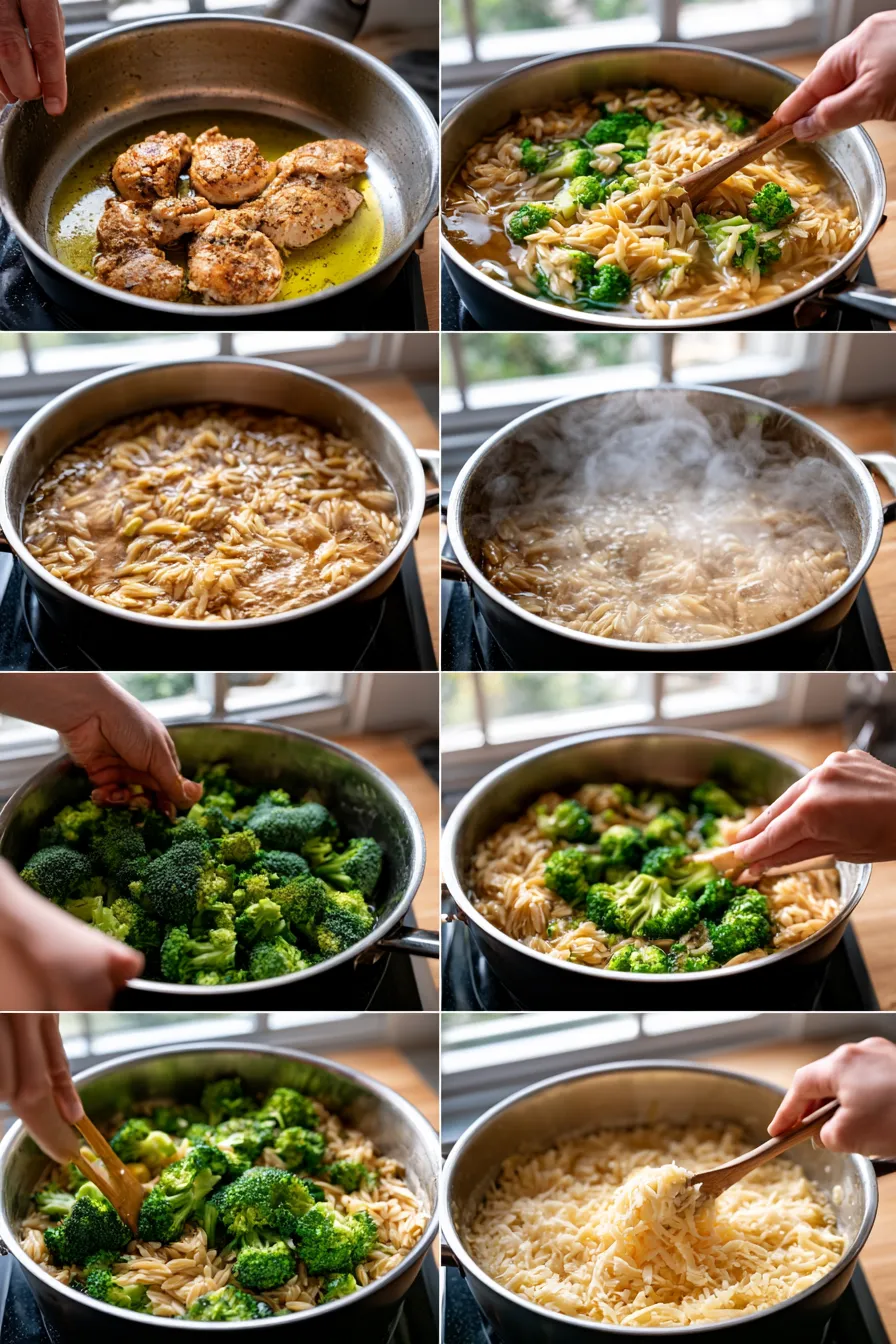 one-pot cheesy chicken and broccoli orzo