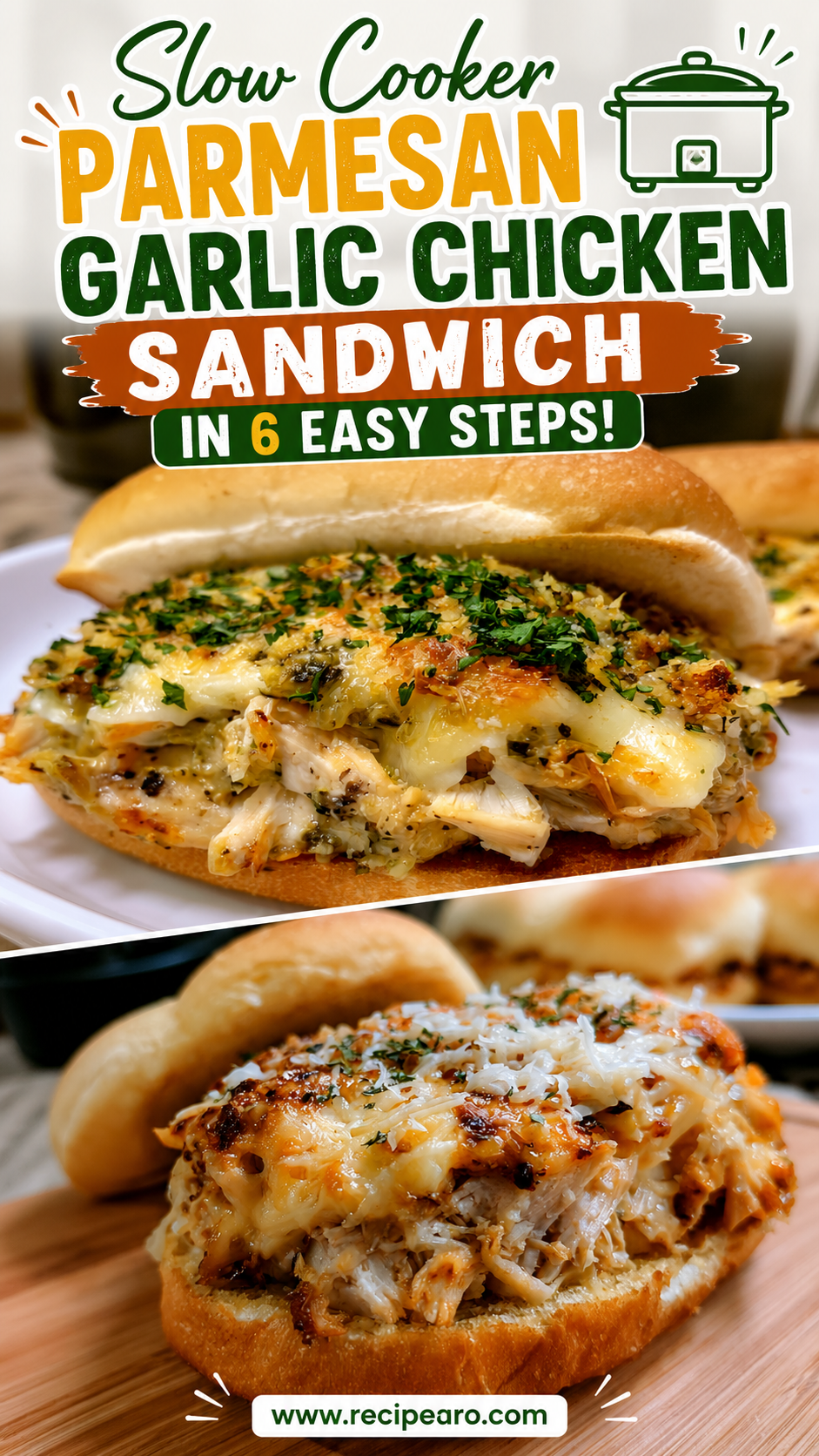slow cooker parmesan garlic chicken sandwich