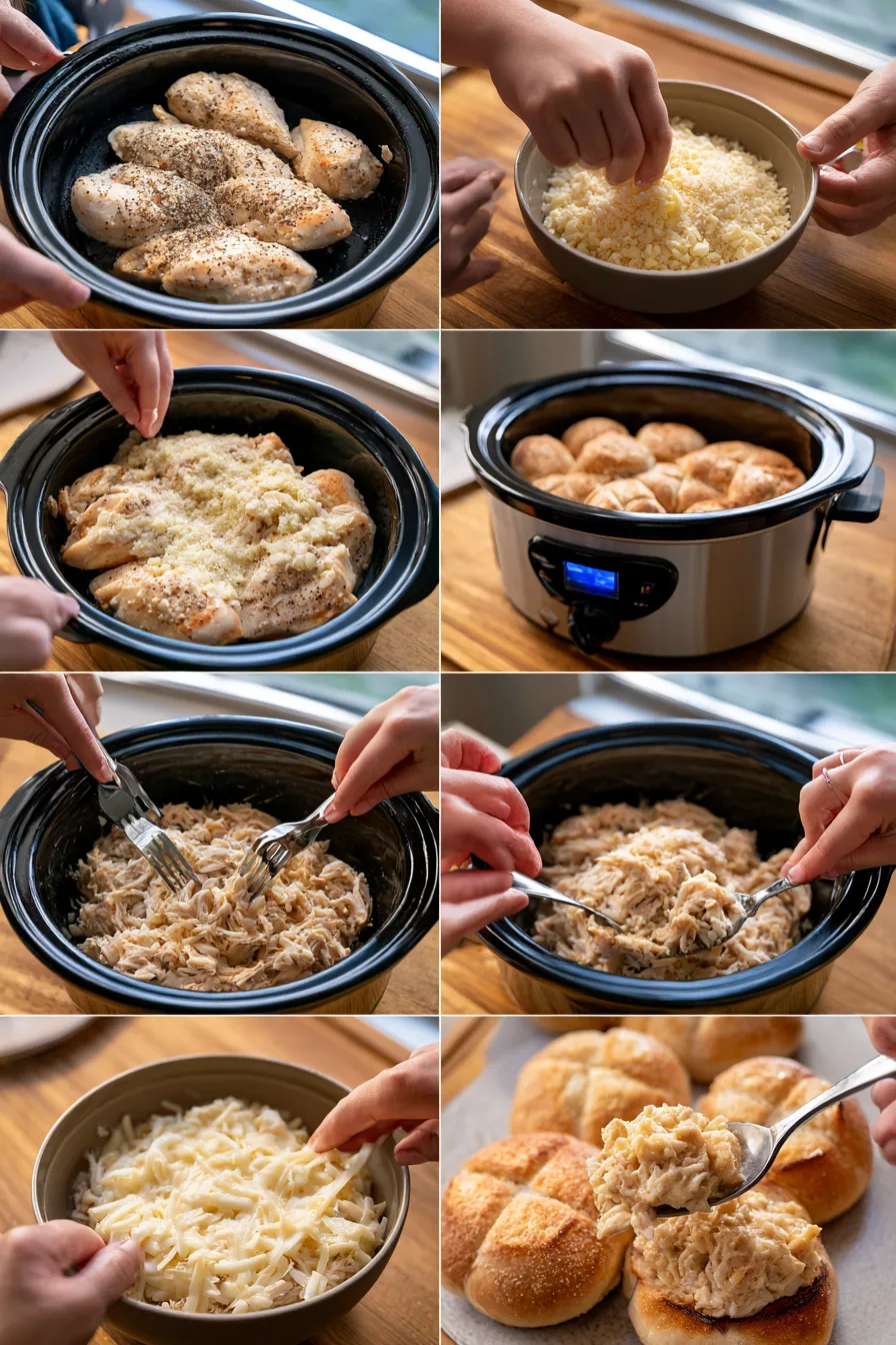 slow cooker parmesan garlic chicken sandwich
